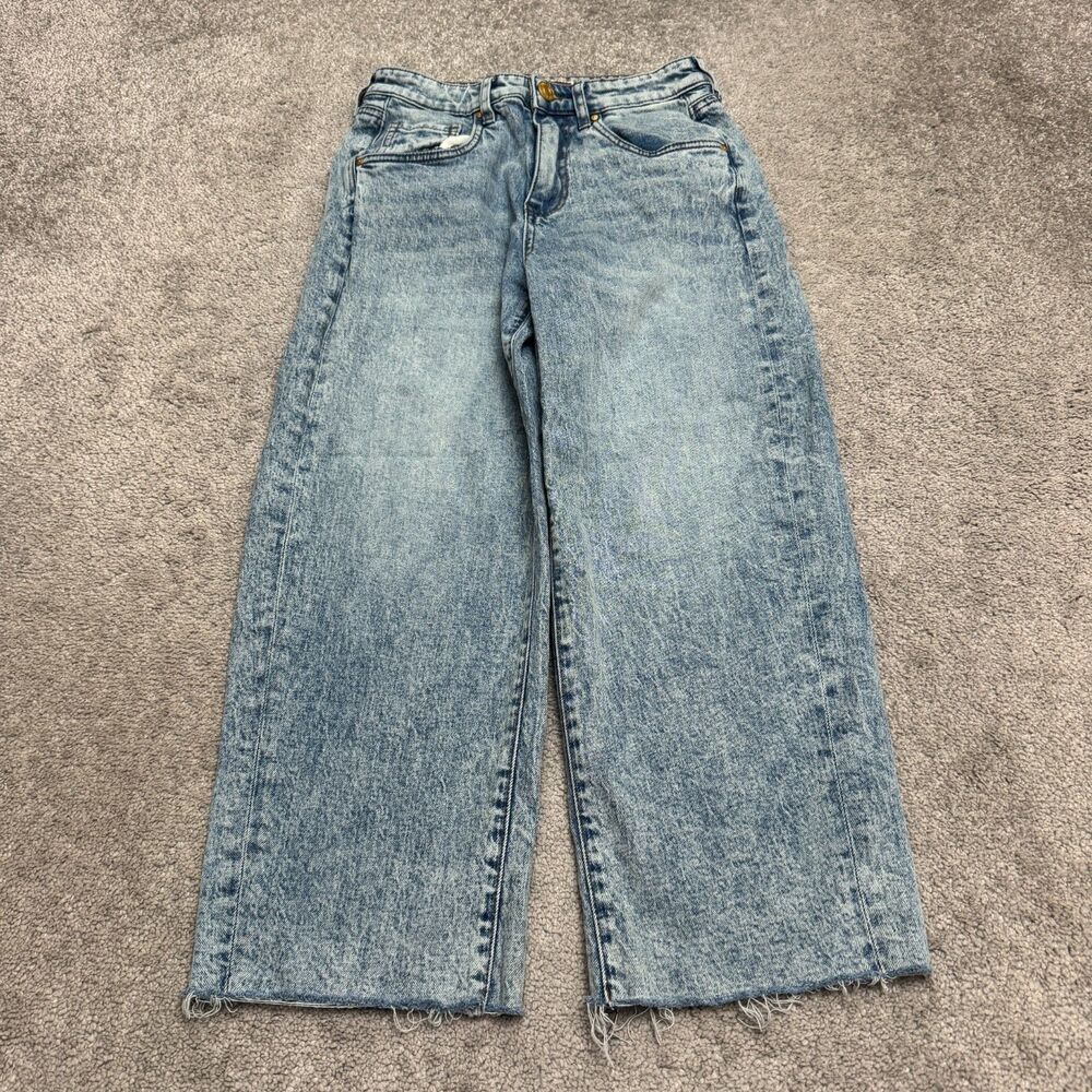 KUT From The Kloth Gwen Wide Leg Slouchy Crop Jeans Womens 2P Acid Wash Raw Hem